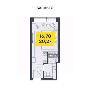 Студия квартира, строящийся дом, 20м2, 23/29 этаж