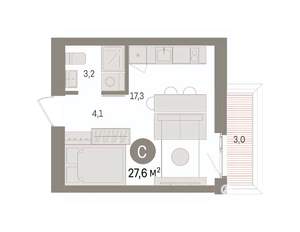 Студия квартира, вторичка, 28м2, 5/8 этаж