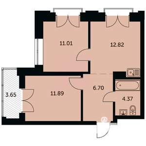 2-к квартира, строящийся дом, 49м2, 3/24 этаж