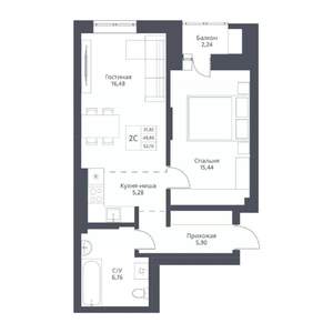 2-к квартира, вторичка, 52м2, 3/24 этаж