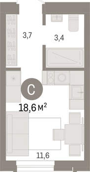Студия квартира, вторичка, 19м2, 3/15 этаж
