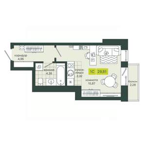 1-к квартира, вторичка, 30м2, 20/25 этаж