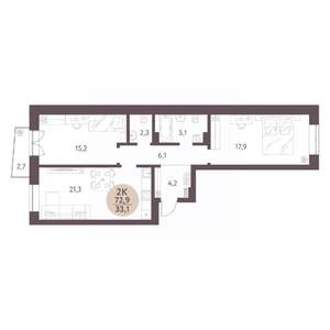 2-к квартира, вторичка, 73м2, 2/7 этаж