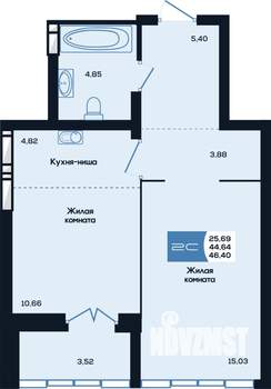 2-к квартира, вторичка, 46м2, 20/25 этаж