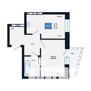 1-к квартира, вторичка, 37м2, 6/25 этаж