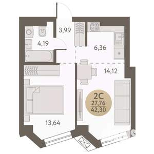 2-к квартира, вторичка, 42м2, 5/31 этаж