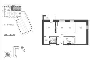 2-к квартира, вторичка, 63м2, 11/18 этаж