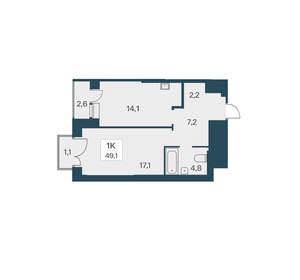 1-к квартира, вторичка, 49м2, 21/30 этаж