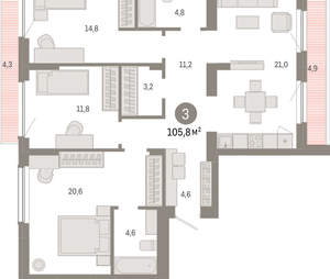 3-к квартира, вторичка, 106м2, 9/12 этаж