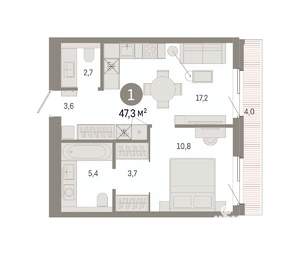 1-к квартира, вторичка, 47м2, 3/9 этаж