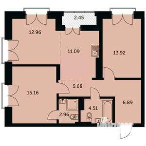 3-к квартира, вторичка, 74м2, 2/24 этаж