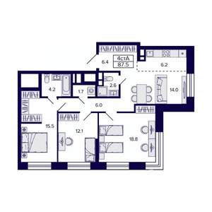 4-к квартира, вторичка, 88м2, 18/23 этаж