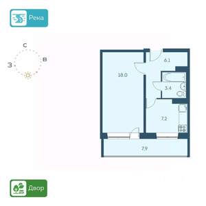 1-к квартира, строящийся дом, 39м2, 14/17 этаж