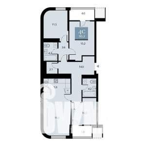 4-к квартира, строящийся дом, 90м2, 15/23 этаж