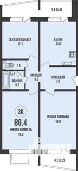 3-к квартира, строящийся дом, 86м2, 1/13 этаж