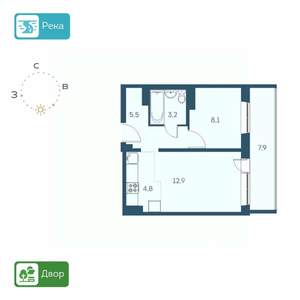2-к квартира, вторичка, 39м2, 6/17 этаж