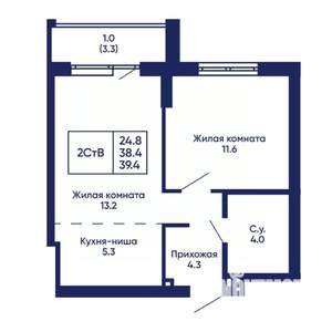 2-к квартира, вторичка, 39м2, 4/14 этаж
