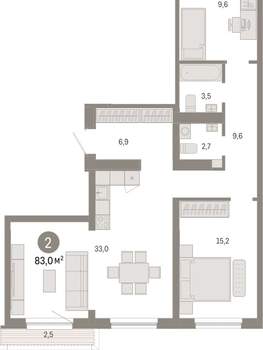 2-к квартира, вторичка, 83м2, 7/15 этаж
