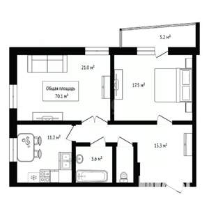 2-к квартира, вторичка, 70м2, 14/26 этаж
