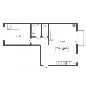 2-к квартира, вторичка, 43м2, 4/5 этаж