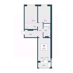 3-к квартира, вторичка, 67м2, 10/17 этаж