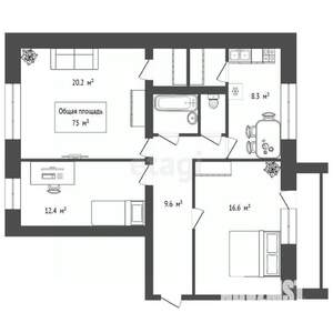 3-к квартира, вторичка, 75м2, 4/9 этаж