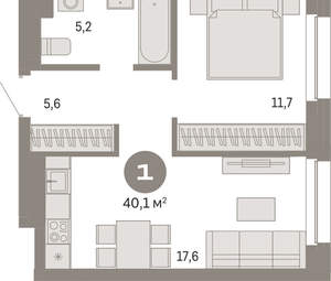 1-к квартира, вторичка, 40м2, 4/11 этаж