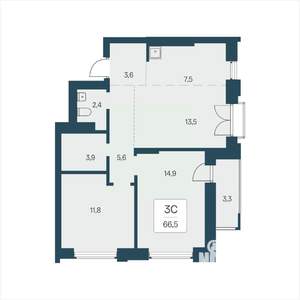 3-к квартира, вторичка, 67м2, 7/23 этаж