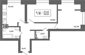 2-к квартира, вторичка, 56м2, 15/25 этаж