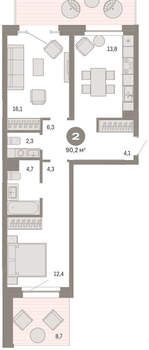 2-к квартира, сданный дом, 90м2, 2/11 этаж