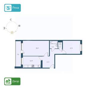 2-к квартира, строящийся дом, 64м2, 6/17 этаж