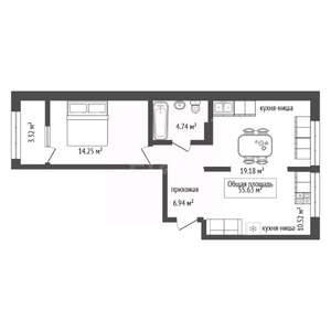 2-к квартира, вторичка, 56м2, 1/23 этаж