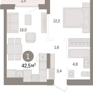 1-к квартира, вторичка, 43м2, 9/15 этаж