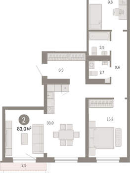 2-к квартира, вторичка, 83м2, 7/15 этаж