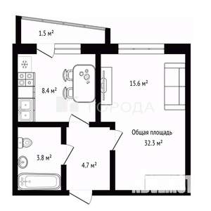 1-к квартира, вторичка, 32м2, 8/17 этаж