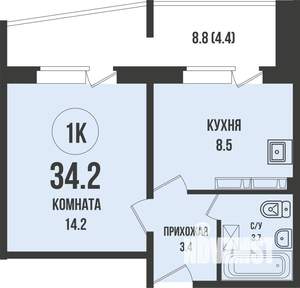 1-к квартира, строящийся дом, 34м2, 5/13 этаж