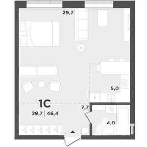 Студия квартира, вторичка, 46м2, 1/9 этаж