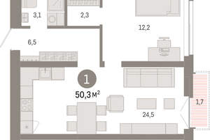 1-к квартира, вторичка, 50м2, 8/23 этаж