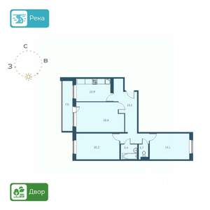 3-к квартира, строящийся дом, 83м2, 1/17 этаж