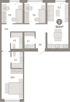 3-к квартира, вторичка, 94м2, 7/15 этаж