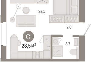 Студия квартира, вторичка, 28м2, 4/24 этаж