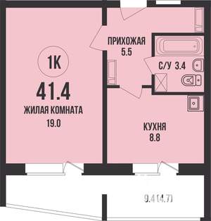 1-к квартира, строящийся дом, 41м2, 6/13 этаж
