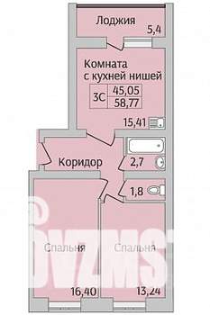 3-к квартира, строящийся дом, 59м2, 5/12 этаж