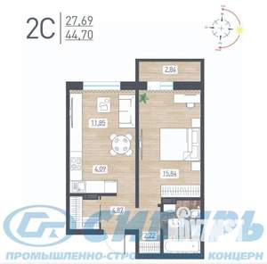 Студия квартира, сданный дом, 45м2, 12/17 этаж
