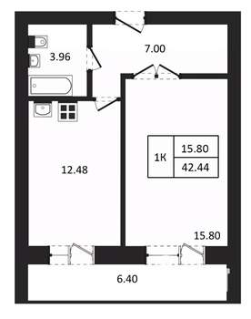 1-к квартира, вторичка, 42м2, 5/12 этаж