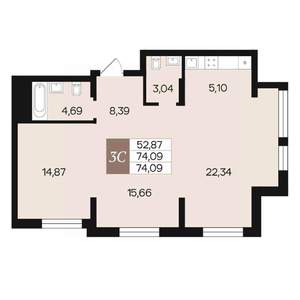 3-к квартира, вторичка, 74м2, 4/10 этаж