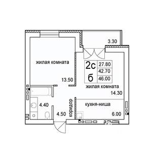 2-к квартира, строящийся дом, 46м2, 8/8 этаж