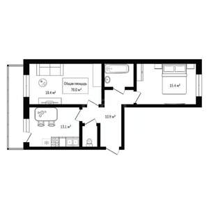 2-к квартира, вторичка, 70м2, 8/17 этаж