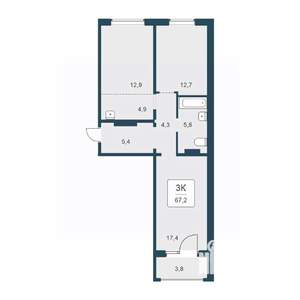 3-к квартира, вторичка, 67м2, 11/17 этаж