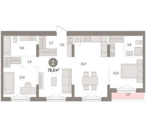 2-к квартира, вторичка, 79м2, 8/15 этаж
